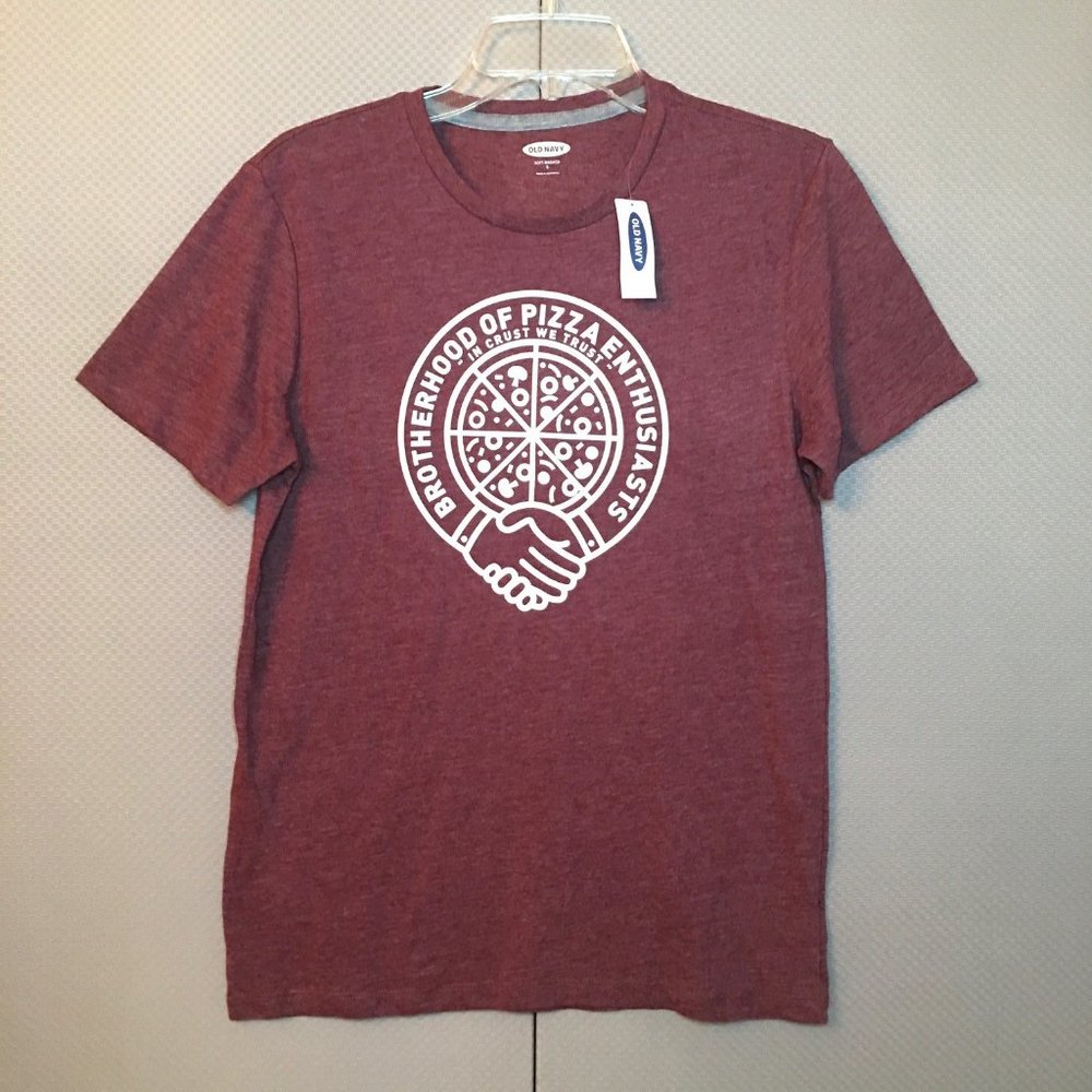 Old Navy Brotherhood of Pizza Enthusiasts T-Shirt Small NWT Burgundy
